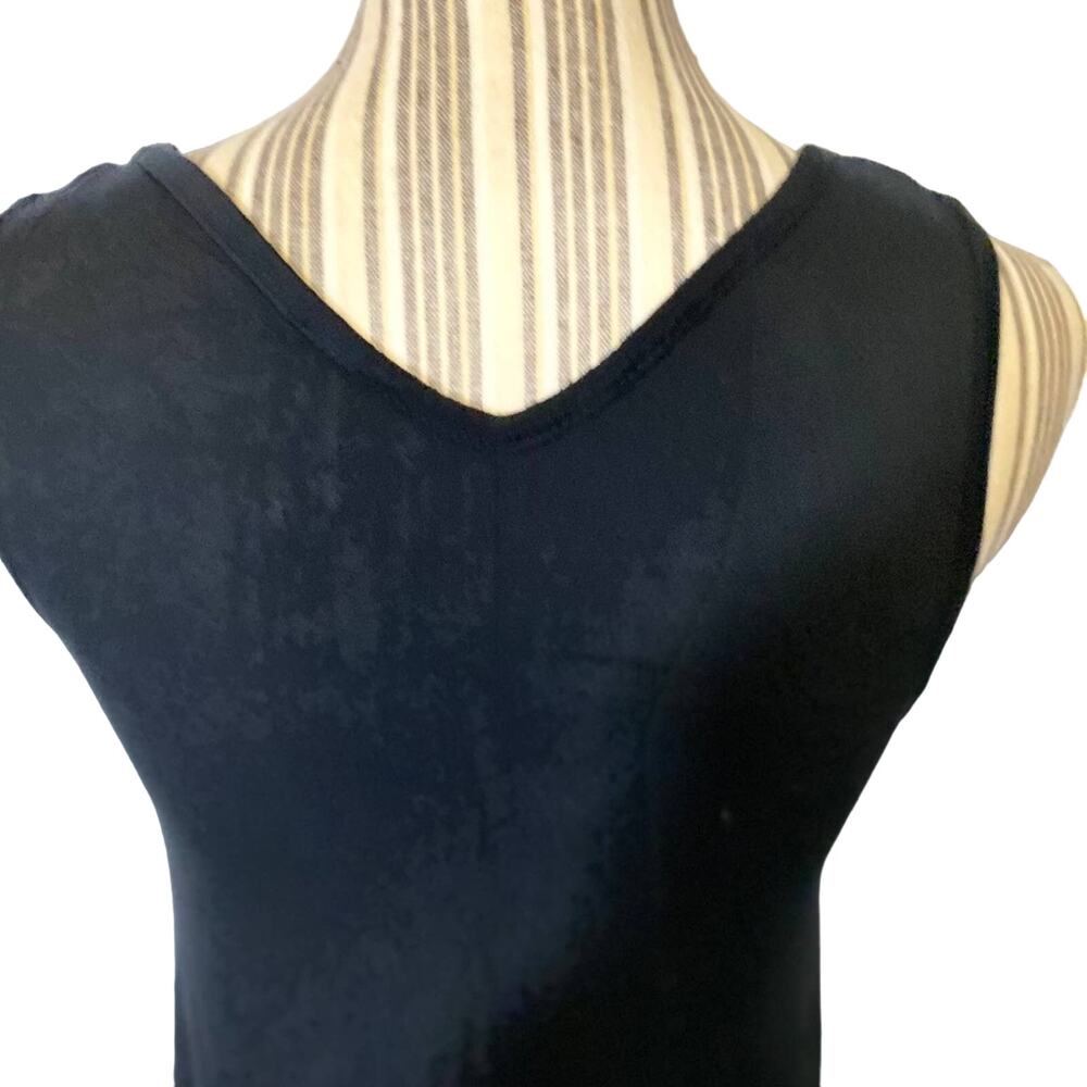 Luxe Black Asymmetrical Hem Sleeveless Long Tank Tunic Top Women Sz Large - Picture 5 of 7